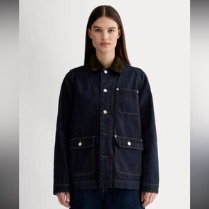 Everlane The Ranch Denim Jacket Midnight Indigo with Green Corduroy Collar Small